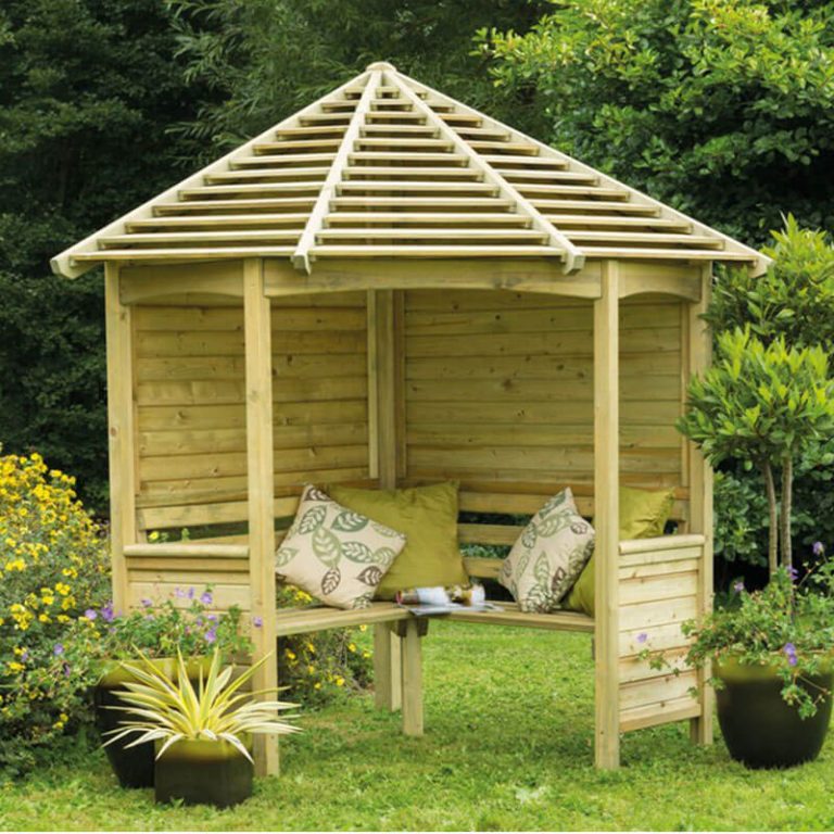 Venetian Corner Arbour Seat – Garden Shelter Slatted Roof Pressure ...