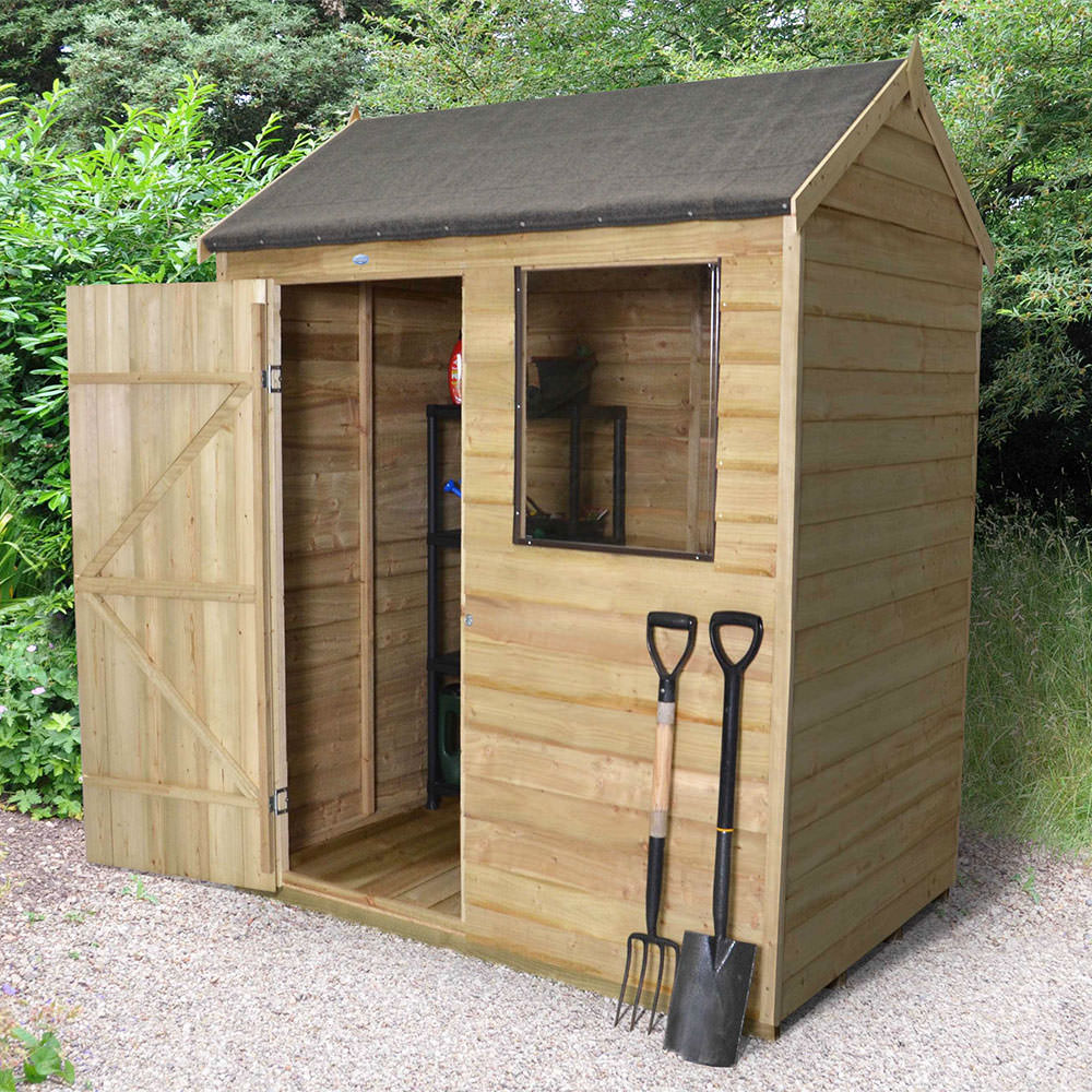 Wooden 6x4 Reverse Apex Overlap Pressure Treated Garden Shed - Pure ...