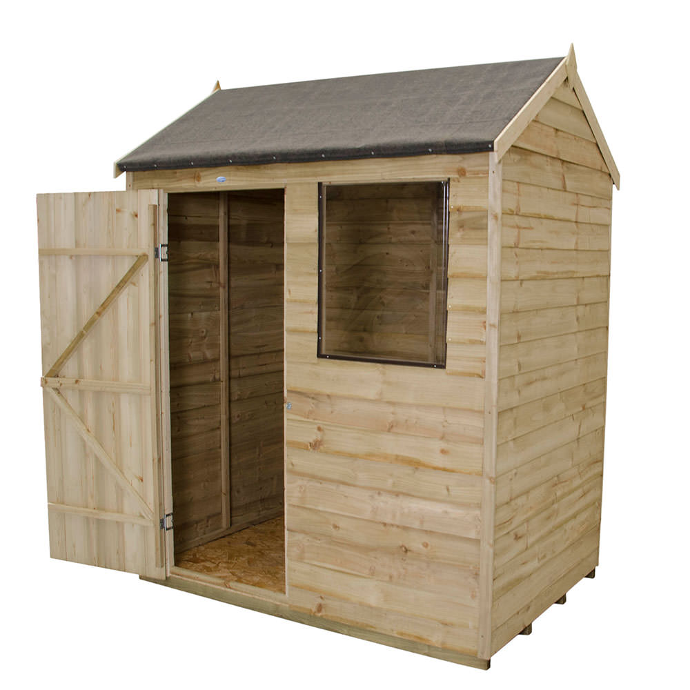 Wooden 6x4 Reverse Apex Overlap Pressure Treated Garden Shed - Pure