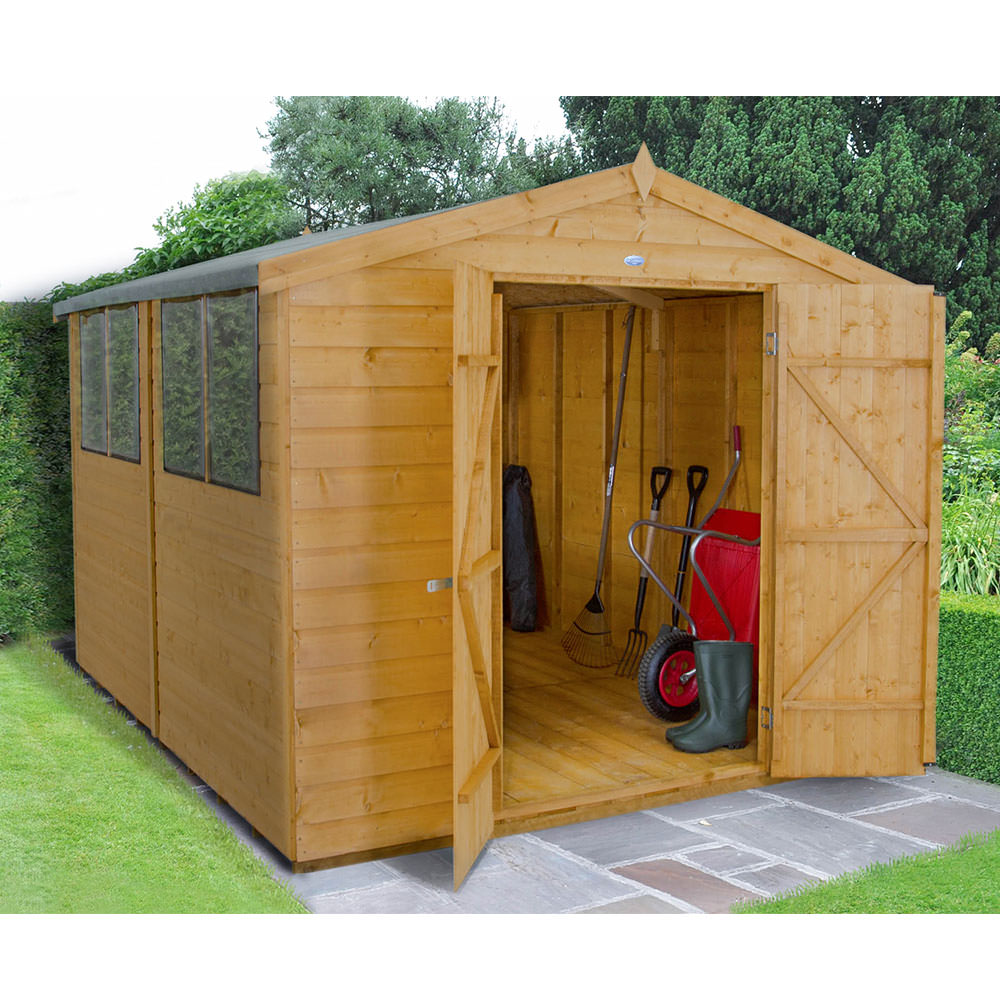 Wooden 8x10 Apex Shiplap Dip Treated Double Door Garden Shed