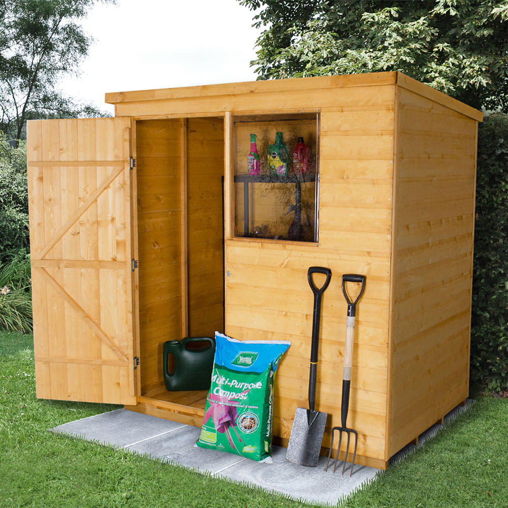 wooden 6x4 pent shiplap dip treated garden shed - pure