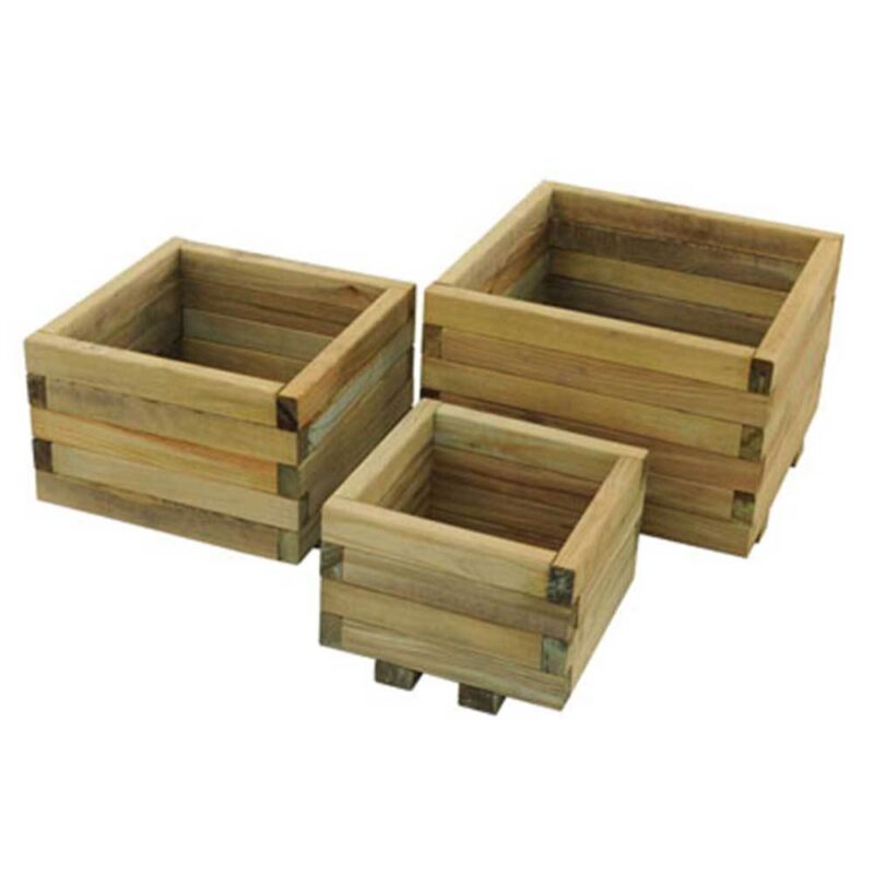 Set of 3 pre-built Kendal Square Planters Garden, Patio, Wooden Display Pots