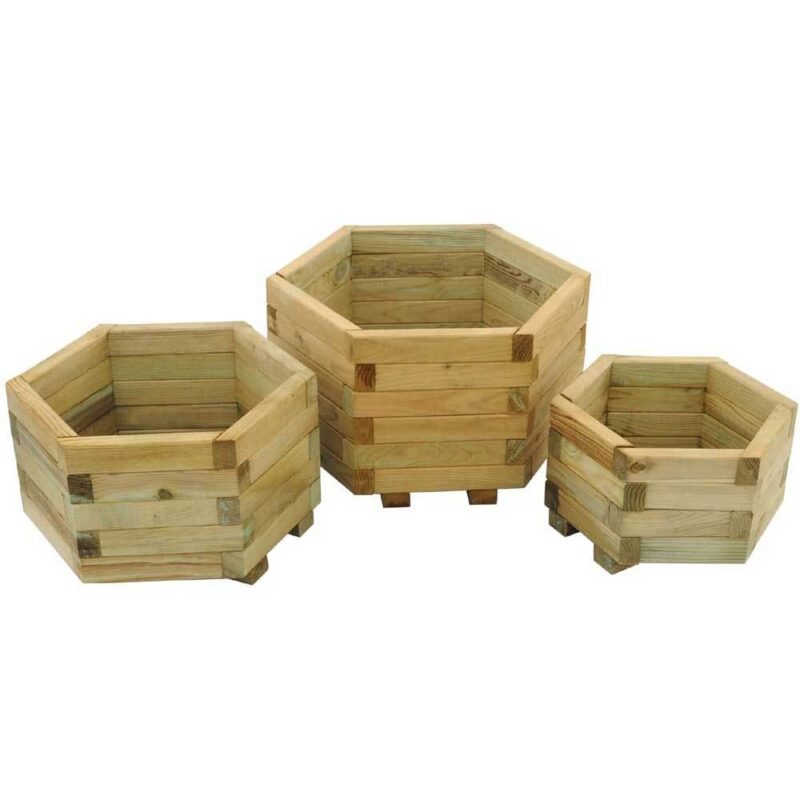 Set of 3 Assembled York Hexagonal Planters Garden, Patio, Wooden Pots
