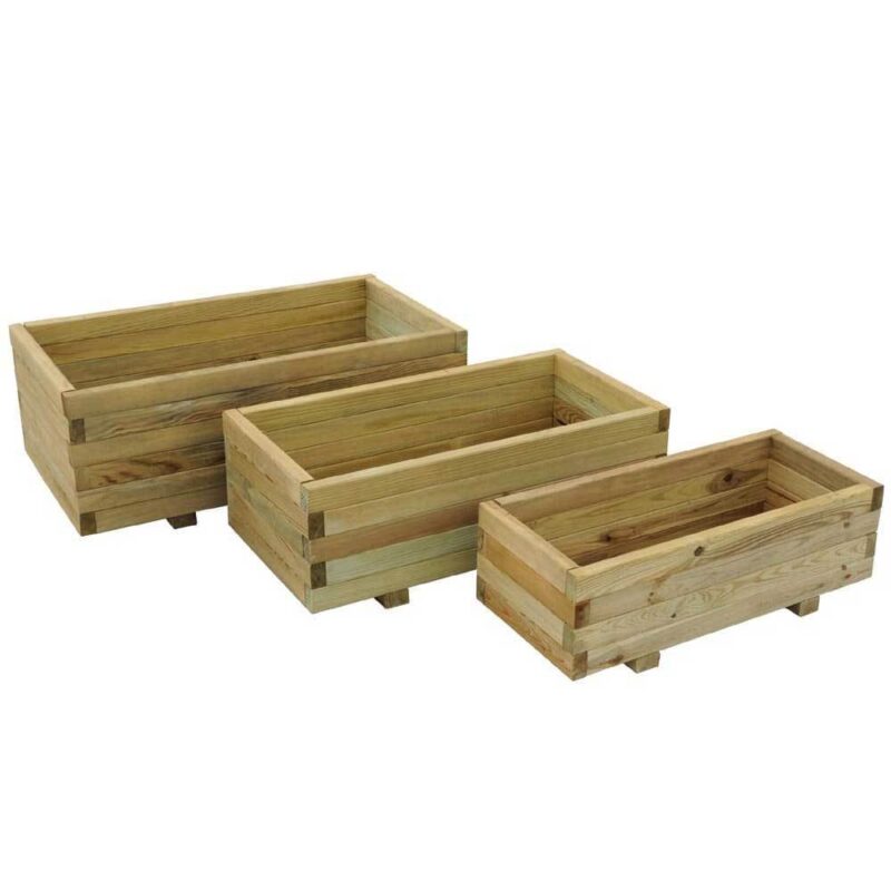Durham Set of 3 Wooden Rectangular Garden Planters - Pressure Treated Patio Troughs