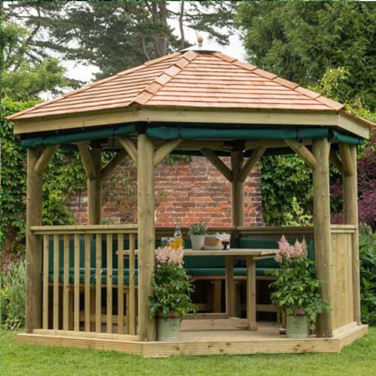 3.0m Hexagonal Wooden Pressure Treated Garden Gazebo with New England ...