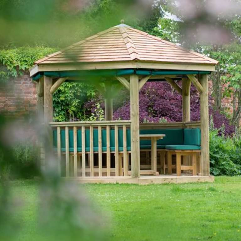 3.0m Hexagonal Wooden Pressure Treated Garden Gazebo with New England ...