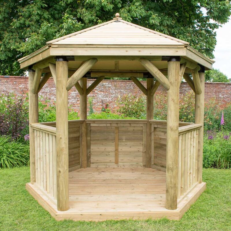 3.0m Hexagonal Wooden Pressure Treated Garden Gazebo, Traditional Timber Roof