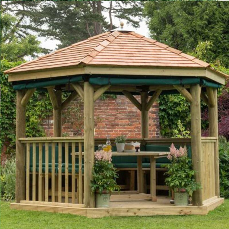3.6m Hexagonal Wooden Pressure Treated Garden Gazebo with New England Cedar Roof