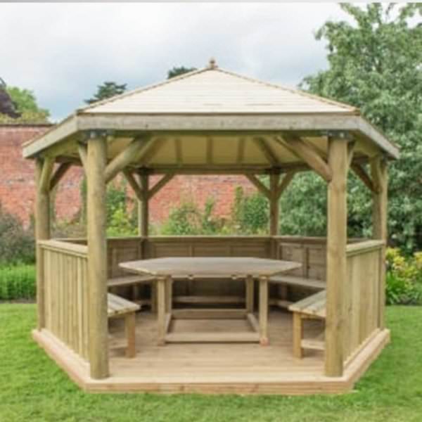 36m Hexagonal Wooden Pressure Treated Garden Gazebo With Traditional Timber Roof Pure Garden