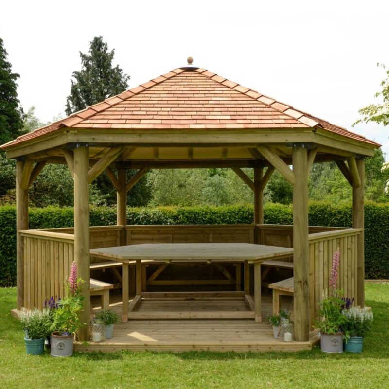 4.0m Wooden Hexagonal Garden Gazebo with New England Cedar Roof