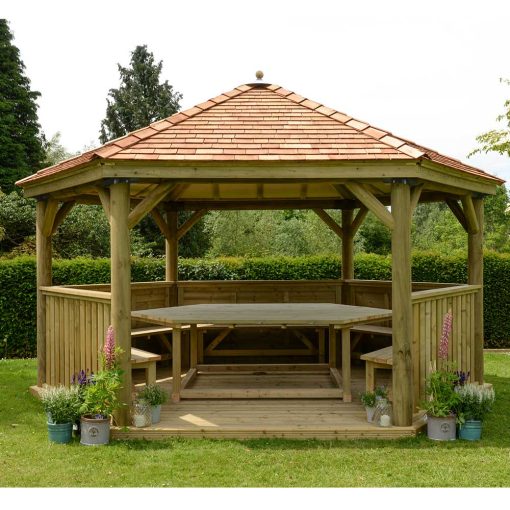 4.7m Wooden Hexagonal Garden Gazebo with New England Cedar Roof - Pure ...