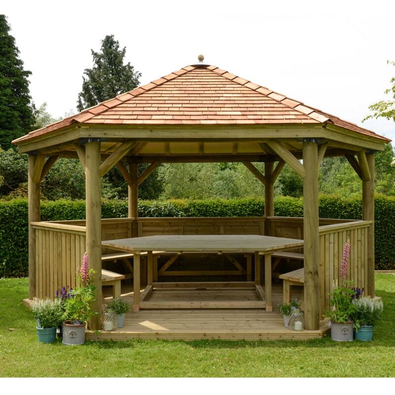 4.7m Wooden Hexagonal Garden Gazebo with New England Cedar Roof