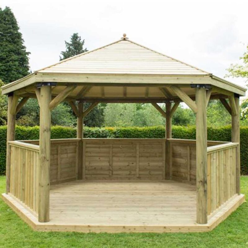 4.7m Wooden Hexagonal Gazebo with Traditional Timber Roof