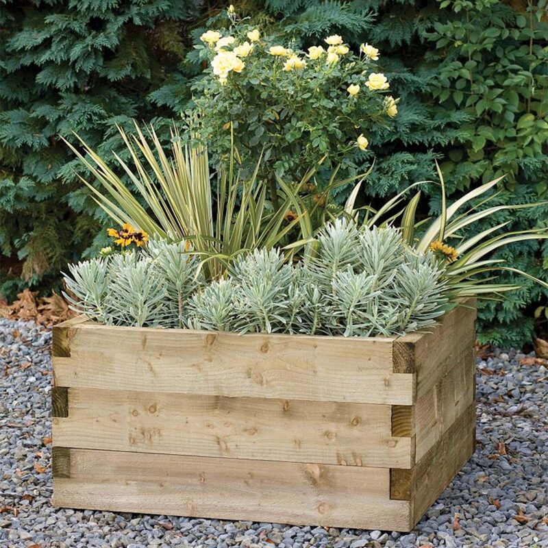 Square Wooden Garden Planter 90cm 270L - Flower Vegetable Herb Plant Pot