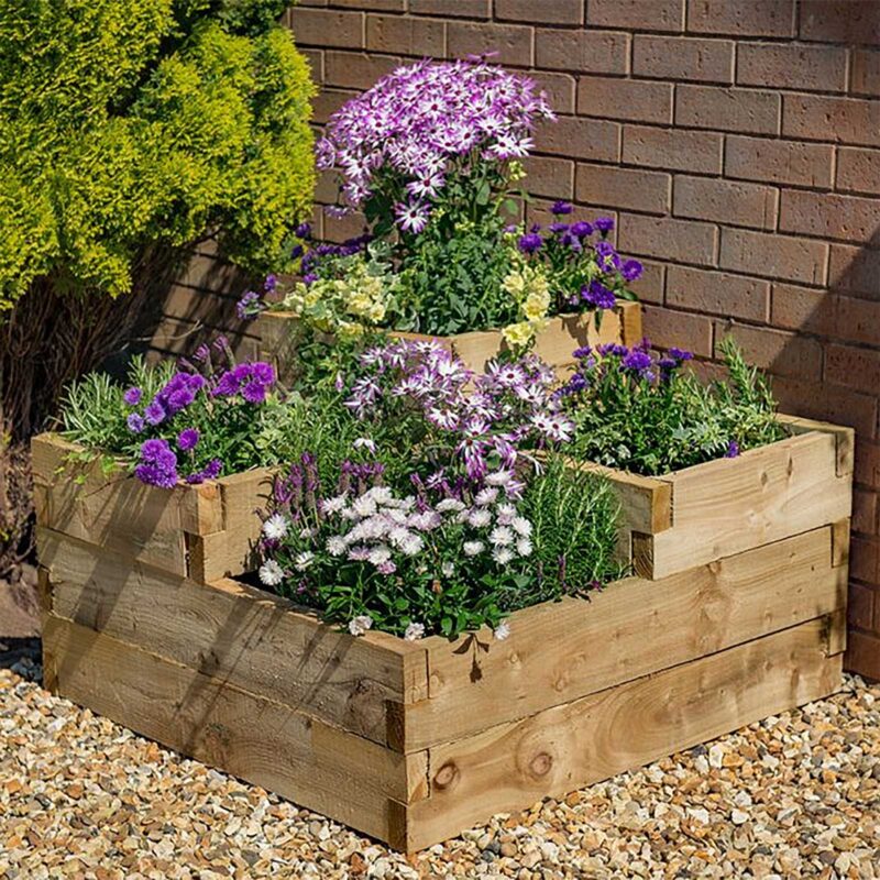 Caledonian Wooden 3 Tier Raised Garden Bed - Flower Planter Frame