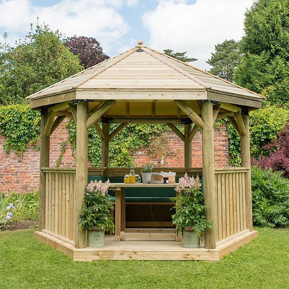 3.6m Hexagonal Wooden Pressure Treated Garden Gazebo with Traditional Timber Roof - Image 7