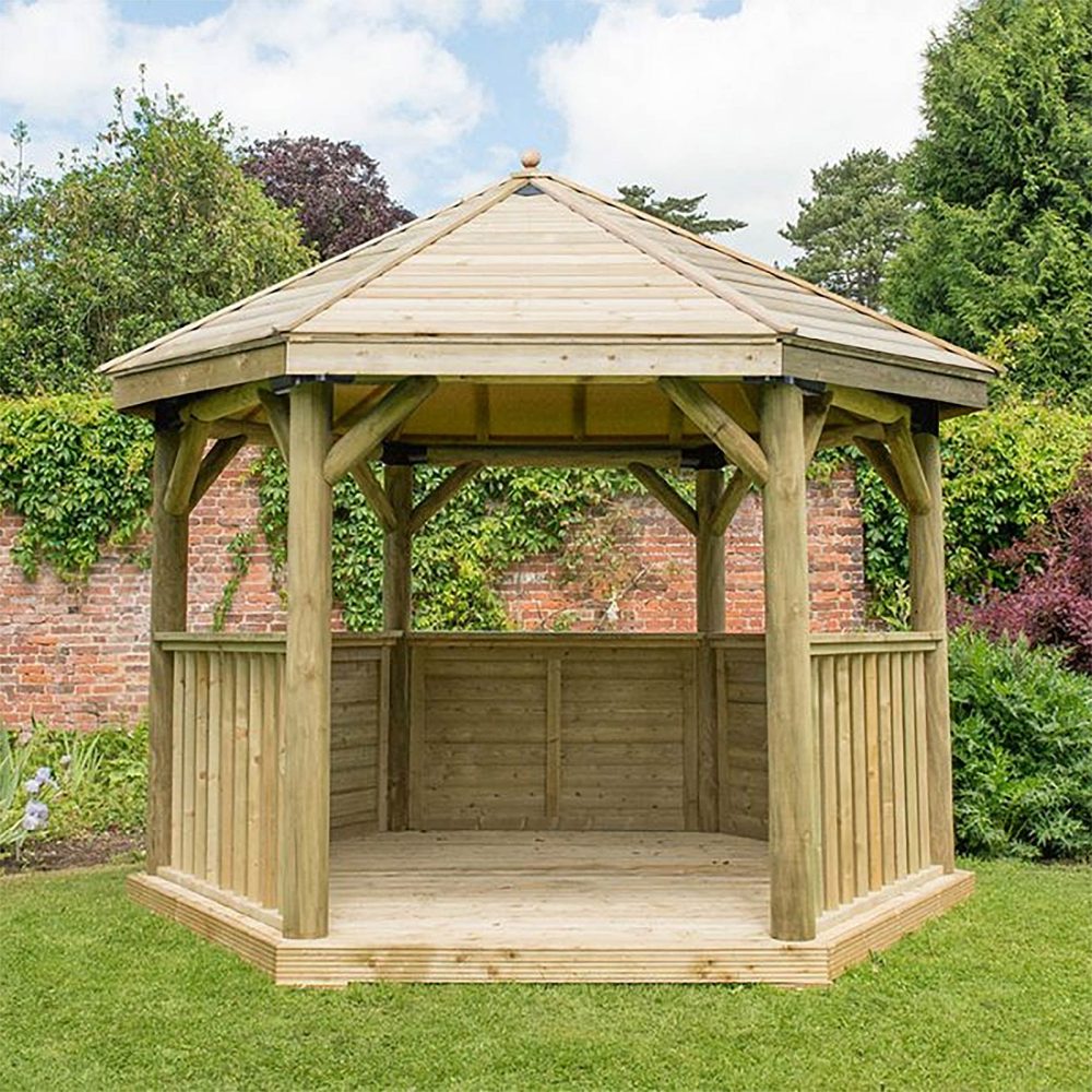 3.6m Hexagonal Wooden Pressure Treated Garden Gazebo with Traditional Timber Roof