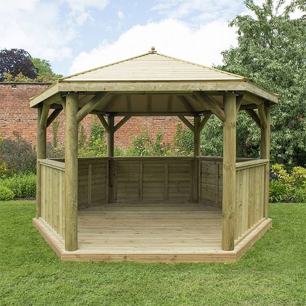 4.0m Wooden Hexagonal Garden Gazebo with Traditional Timber Roof