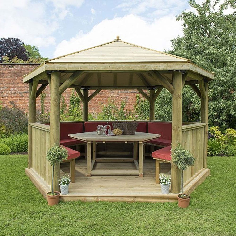 4.0m Wooden Hexagonal Garden Gazebo with Traditional Timber Roof - Image 8