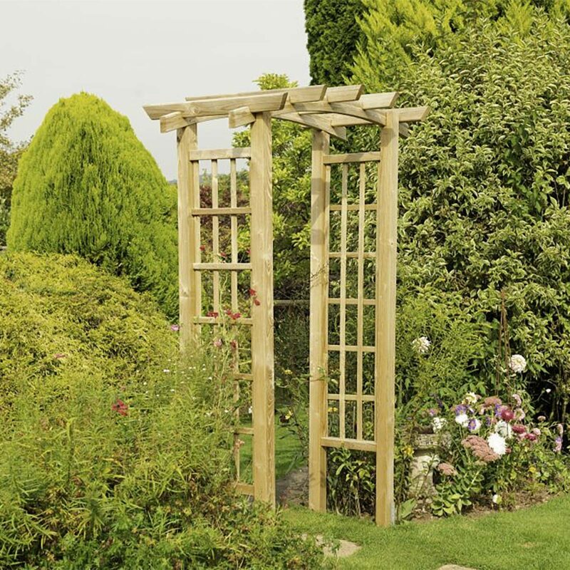 Ryeford Wooden Curved Bow Top Garden Arch Pergola Style with Side Trellis