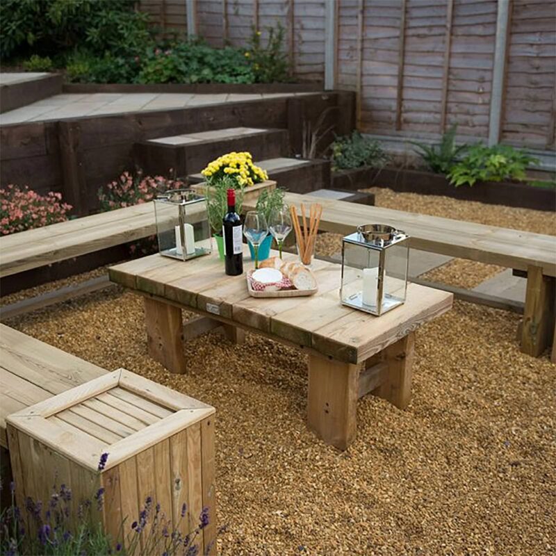 Wooden 1.2m (4ft) Low Level Garden Sleeper Table - Coffee Wine Patio Furniture
