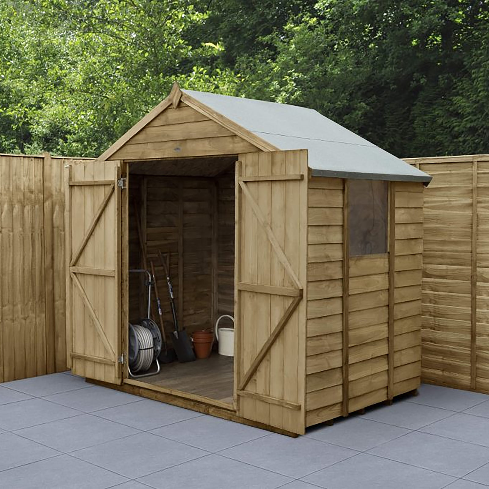Overlap Pressure Treated 7x5 Double Door Apex Wooden Shed Garden