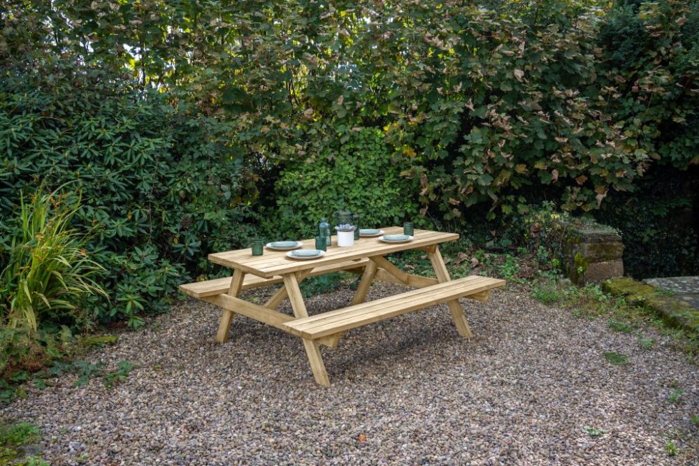 Traditional Design Large Rectangular Picnic Table/Bench Natural Timber