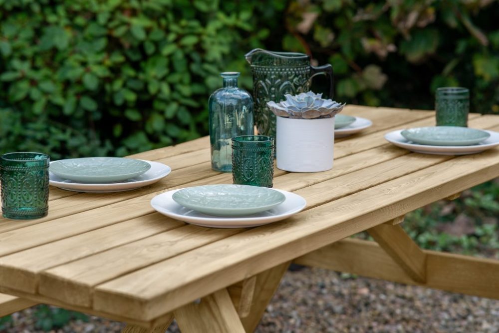 Traditional Design Large Rectangular Picnic Table/Bench Natural Timber - Image 6