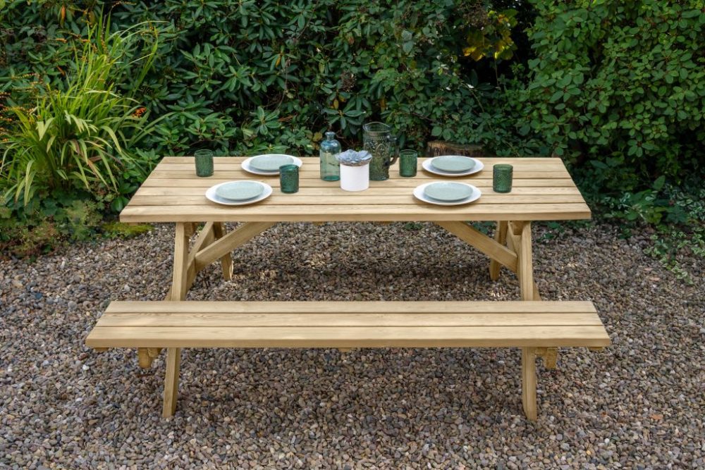 Traditional Design Large Rectangular Picnic Table/Bench Natural Timber - Image 5
