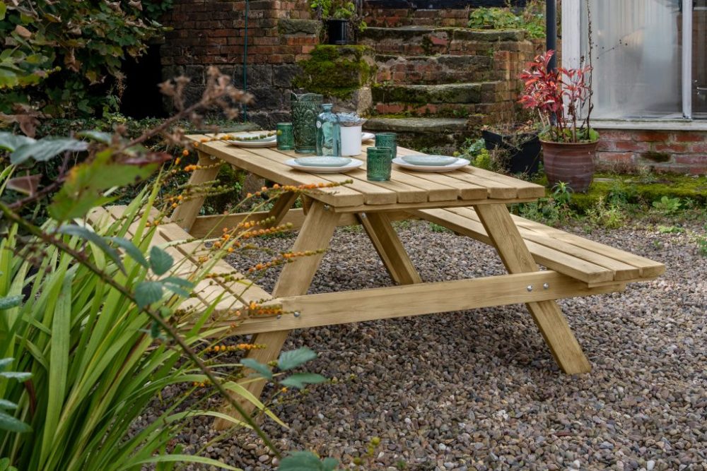 Traditional Design Large Rectangular Picnic Table/Bench Natural Timber - Image 3