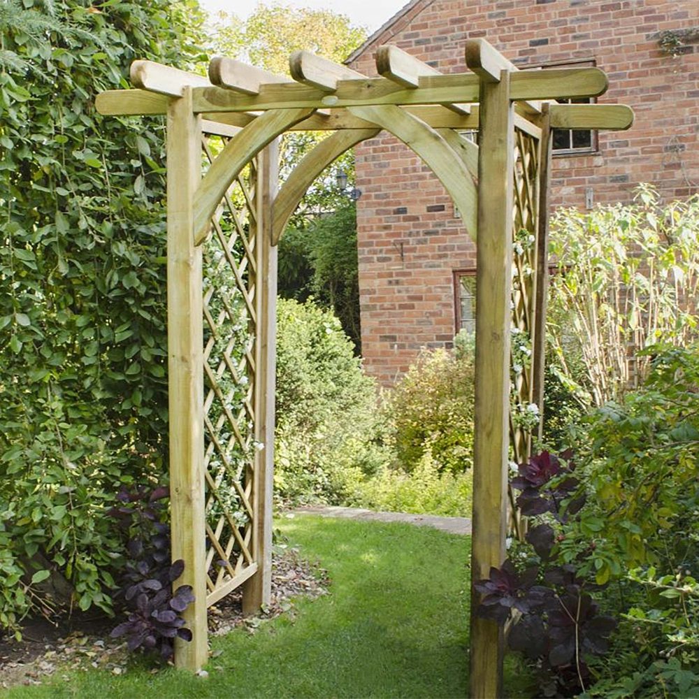 Ultima Wooden Pressure Treated Garden Pergola Arch - Sturdy Lattice Climbing Plant Support Archway