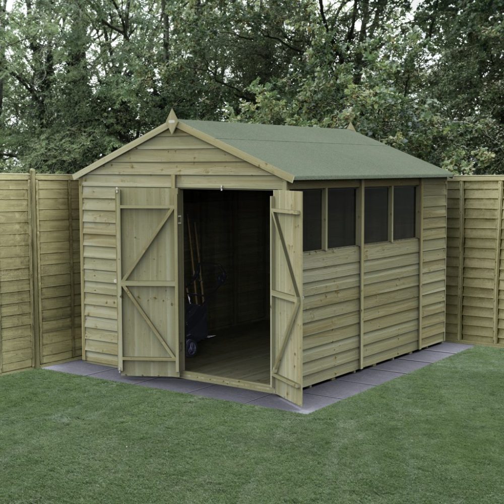Forest 10 x 8 4Life Overlap Apex Garden Shed, Double Door