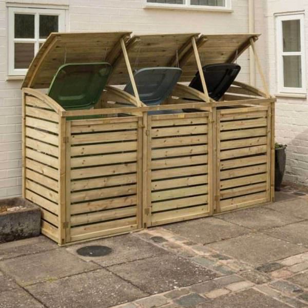 Triple Wheelie Bin Store Natural Timber Pressure Treated Pure Garden