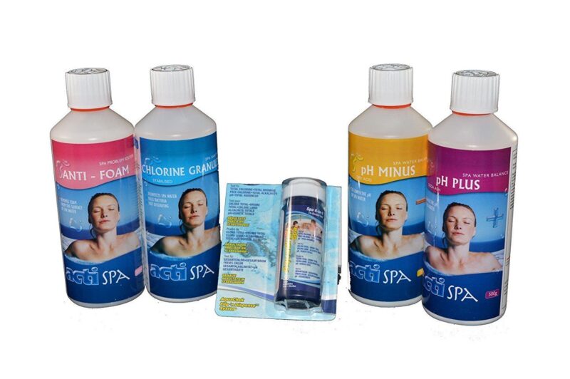 Acti Spa Chemical Starter Kit Chlorine Anti Foam PH Plus PH Minus Test Strips