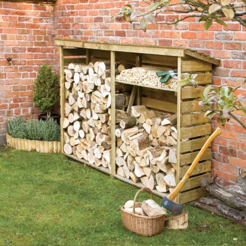 Large Log Store With Kindling Shelf Timber Container Garden Storage