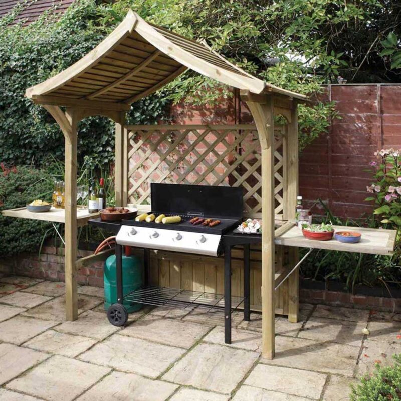 Party BBQ Arbour Fold Away Seat 2 Side Tables and Covered Roof