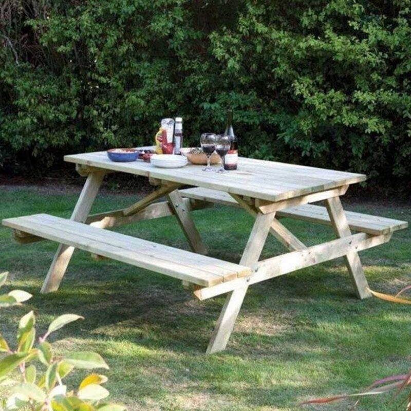 4ft Garden Picnic Table with Attached Benches Seats 4