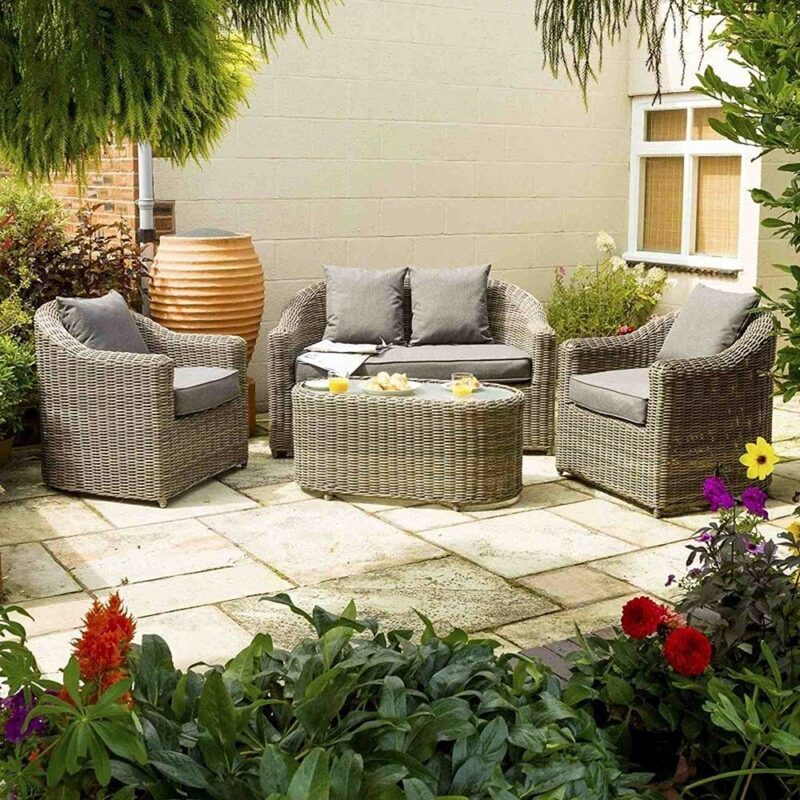 Bunbury Rattan Patio Garden Conservatory Sofa Table Chair Set Brown