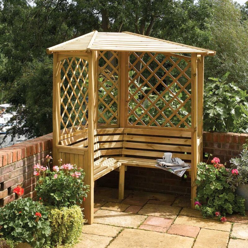 Balmoral Corner Arbour Lattice Panels Slatted Garden Bench & Backrest