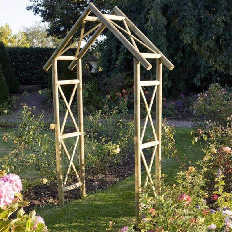 Wooden Rustic Apex Roof Garden Latticework, Arch