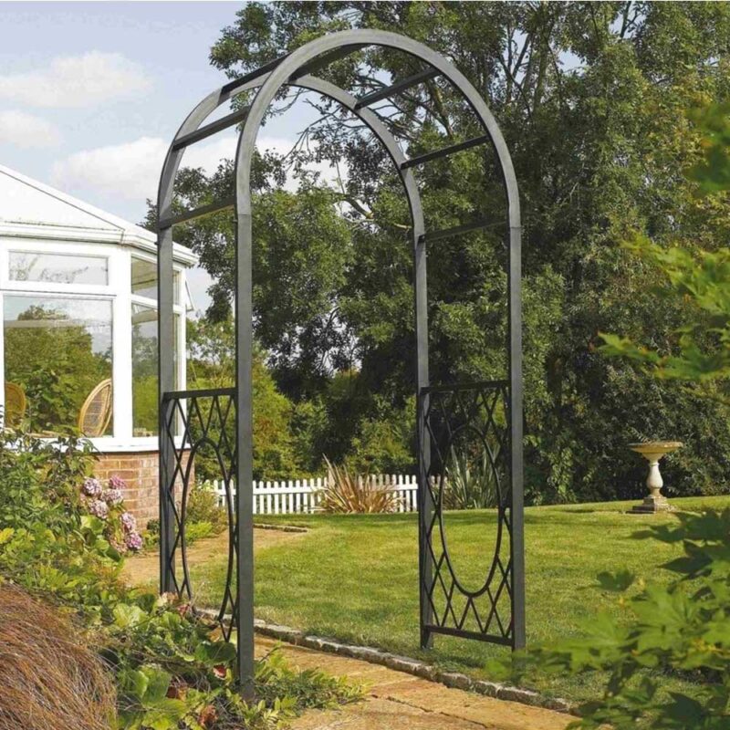 Curved Top Grey Metal Wrenbury Garden Arch