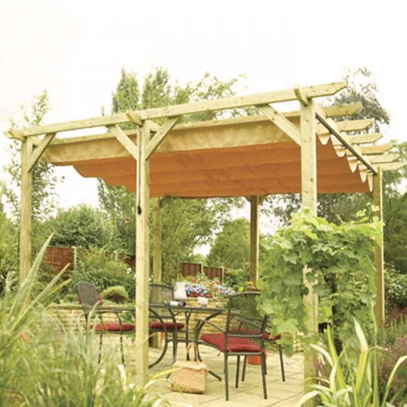 Verona Retractable Free Standing Taupe Polyester Canopy Timber Frame