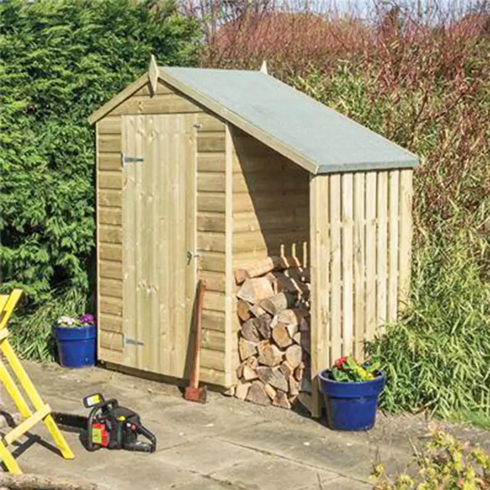 4 x 3 Oxford Shiplap Shed with Lean-To Wood Log Store - Pure Garden ...