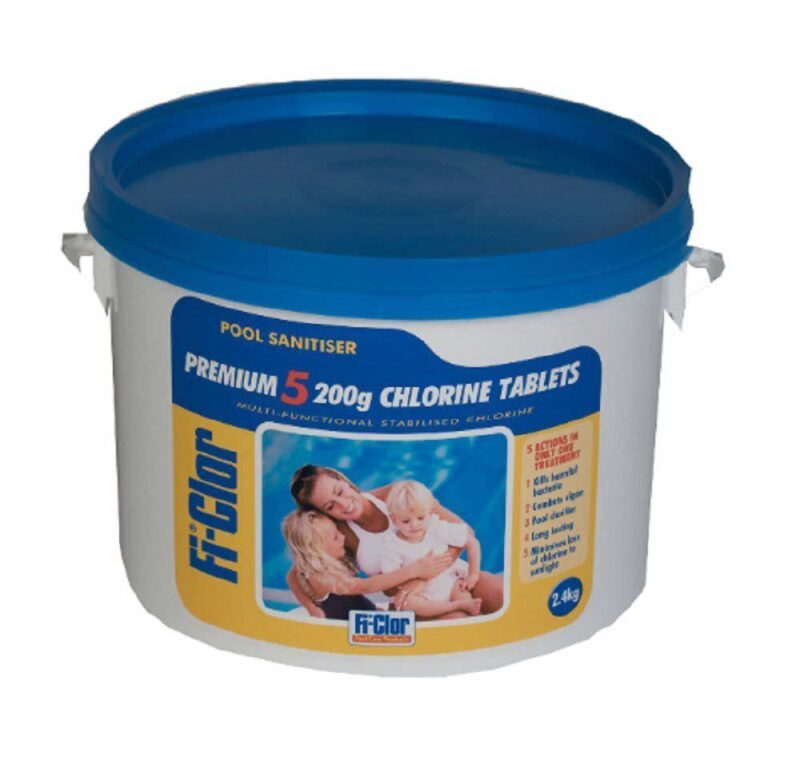 Fi-Clor 2.4kg Premium 5 Multifunction 200g Chlorine Tablets for Swimming Pools