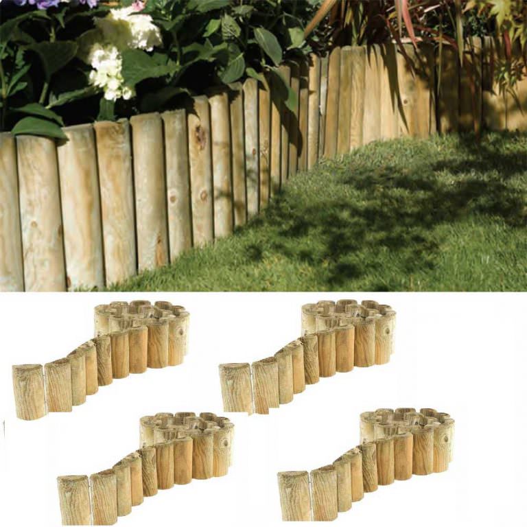 Wooden 12″ Garden Edging, Border Roll 4 Pack – Pure Garden Buildings