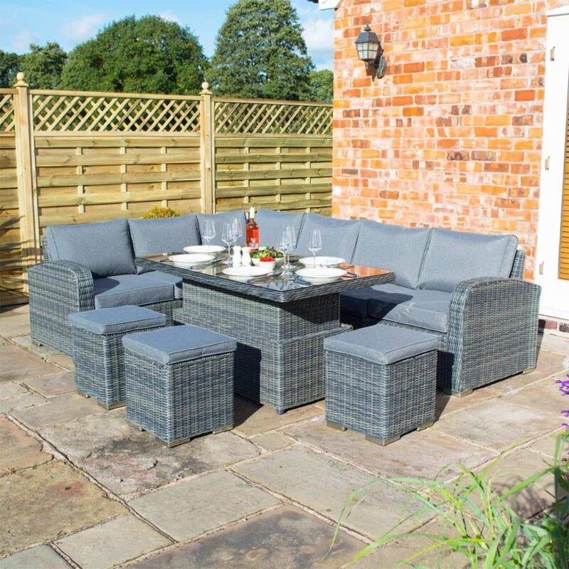 Thornbury Five piece Corner Dining Set Grey Weave Seats 10+