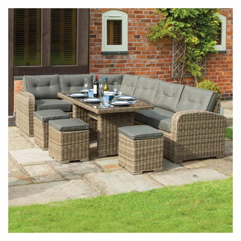 Thornbury Corner Dining Set, Natural Weave Rattan effect Garden Seats 10