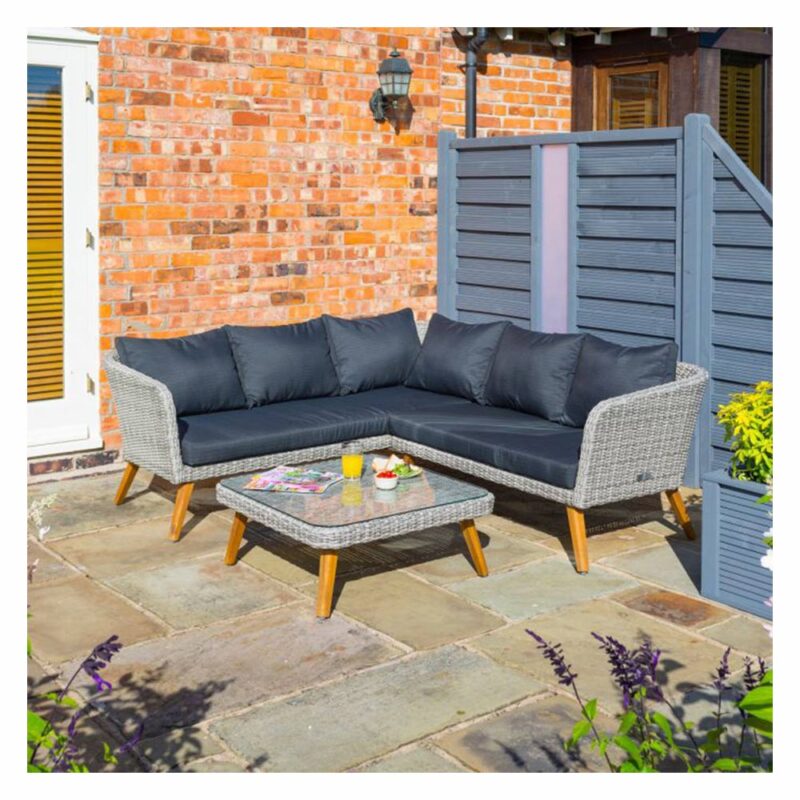 Hanoi Corner Silver Grey Rattan Sofa Table Set