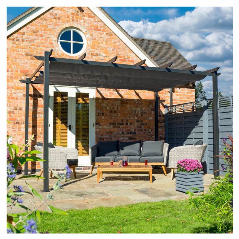 Rowlinson 4x3m Venetian Retractable Grey Canopy - Freestanding Garden Shelter
