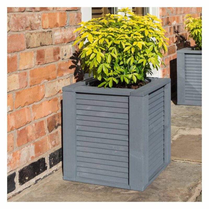 Palermo Slatted Design Square Planter Painted Grey